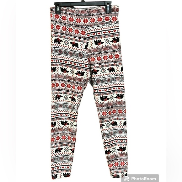 No Boundaries Christmas Holiday Bear Print Polyester/Spandex PJ Pants L (11-13) - Picture 1 of 8